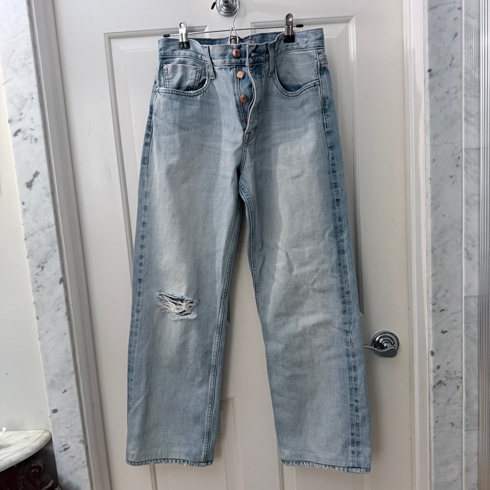 J. Crew Light Blue Wide-Leg Distressed Jeans